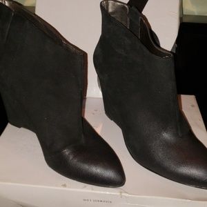 Suede and Leather Wedged heel booties